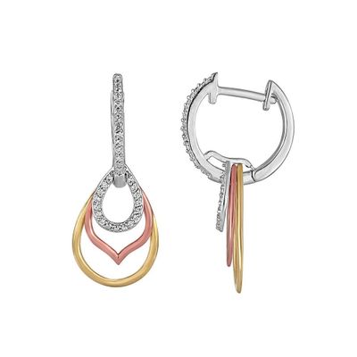 1/8 ct. tw. Diamond Tricolor Hoop Earrings in Sterling Silver & 10K Gold