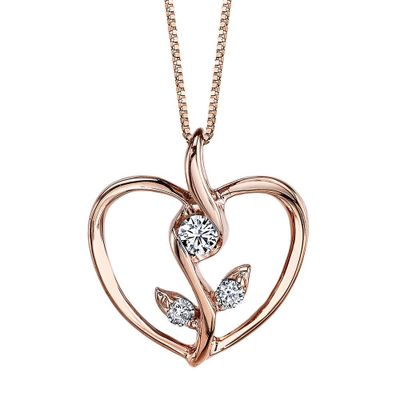 1/8 ct. tw. Diamond Heart Rose Pendant in 10K Rose Gold