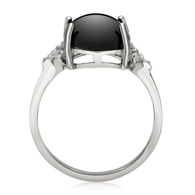 Onyx & Lab-Created White Sapphire Ring in Sterling Silver
