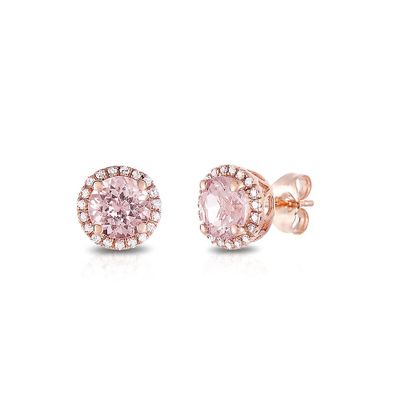Morganite & 1/7 ct. tw. Diamond Stud Earrings in 14K Rose Gold