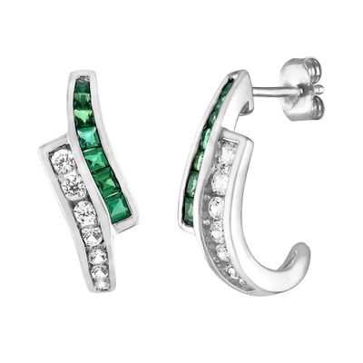 Lab-Created Emerald & Lab-Created White Sapphire Earrings in Sterling Silver