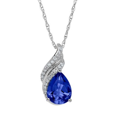 Lab-Created Blue Sapphire & Diamond Pendant in Sterling Silver