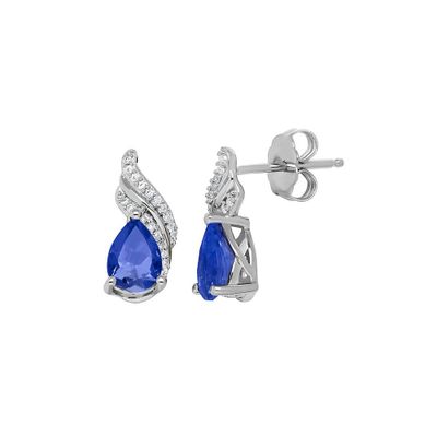 Lab-Created Sapphire & 1/ ct. tw. Diamond Earrings in Sterling Silver