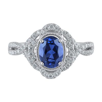 Jessica Blue Sapphire & Diamond Engagement Ring 14K White Gold (3/8 ct. tw.)