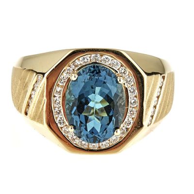 Men's Blue Topaz & 1/2 ct. tw. Diamond Ring 14K Yellow Gold