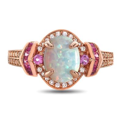 Opal, Ruby & 1/5 ct. tw. Diamond Ring 10K Rose Gold