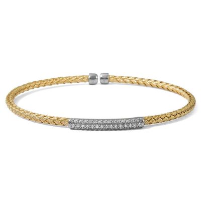 Cubic Zirconia Braided Cuff Bracelet in Sterling Silver with 14K Yellow Gold Plating