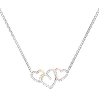 1/7 ct. tw. Diamond Tricolor Heart Pendant in Sterling Silver & 10K Gold
