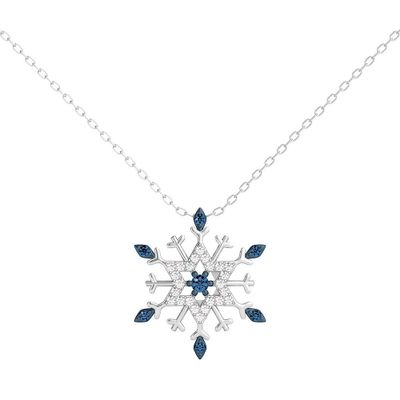 Elsa Blue & White Diamond Snowflake Pendant in Sterling Silver (1/7 ct. tw.)