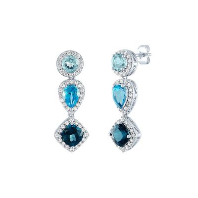 Blue Topaz & Lab-Created White Sapphire Drop Earrings in Sterling Silver