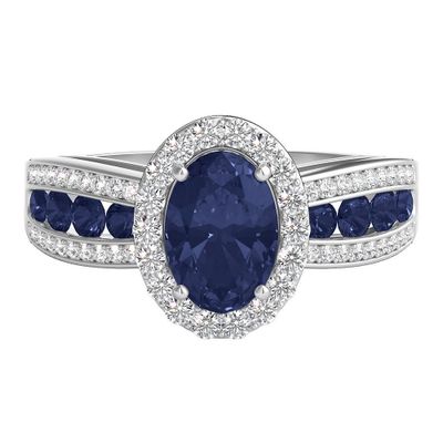 Blue Sapphire & 1/4 ct. tw. Diamond Ring 10K White Gold