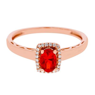 Fire Opal & Diamond Halo Ring 10K Rose Gold