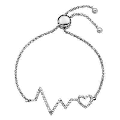 Lab-Created White Sapphire Heartbeat Bolo Bracelet in Sterling Silver