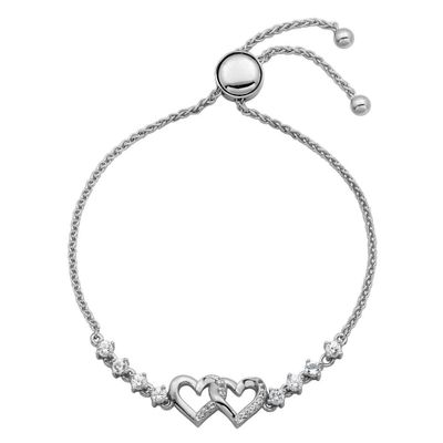 Lab-Created White Sapphire Double Heart Bolo Bracelet in Sterling Silver