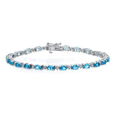 Blue Topaz & Diamond Bracelet in Sterling Silver