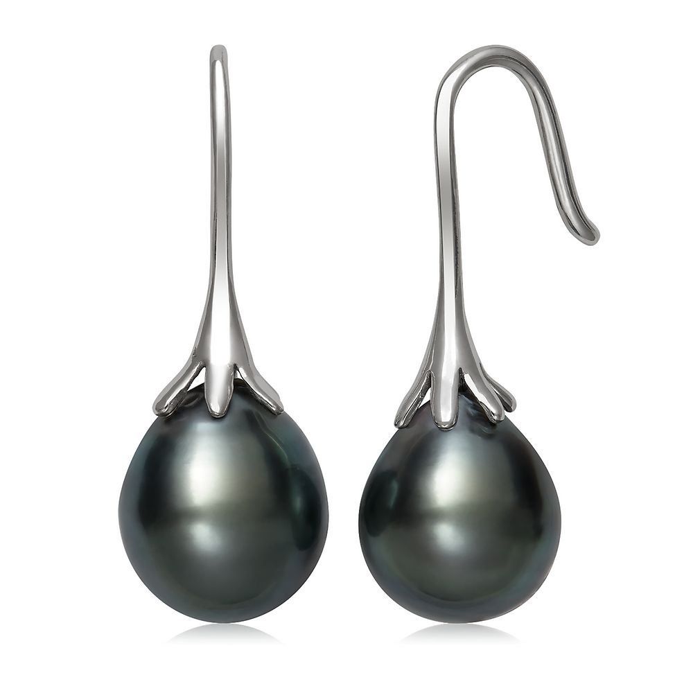 Tahitian Cultured Pearl Pendant & Drop Earring Set in Sterling Silver