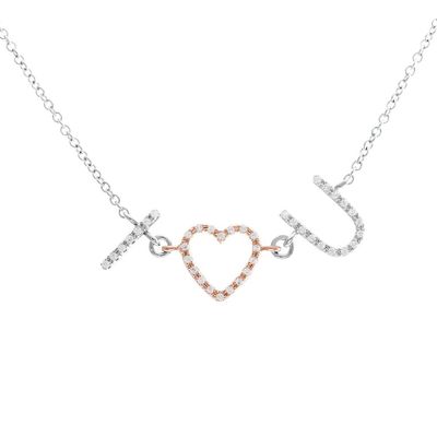 1/7 ct. tw. Diamond I ♥ U Necklace in Sterling Silver & 14K Rose Gold
