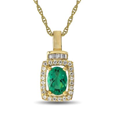 Emerald & 1/5 ct. tw. Diamond Pendant in 10K Yellow Gold
