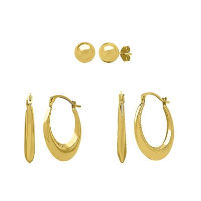 Ball Stud & Hoop Earring Boxed Set in 14K Yellow Gold