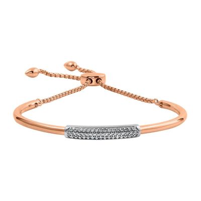 Cubic Zirconia Bar Bolo Bracelet in Sterling Silver with 18k Rose Gold Plating