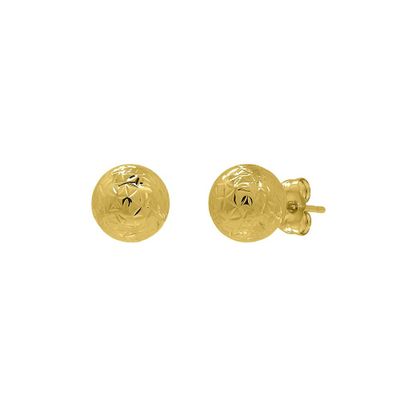 Crystal Cut Ball Stud Earrings in 14K Yellow Gold