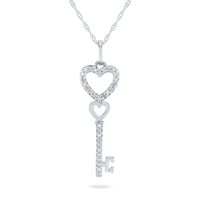 Diamond Heart Key Pendant in 10K White Gold