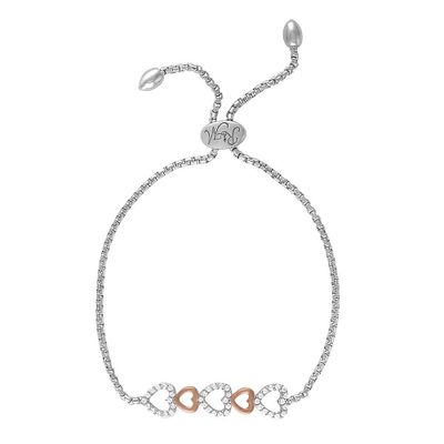 Rhythm & Muse™ Lab-Created White Sapphire Heart Bolo Bracelet in 14K Rose Gold over Sterling Silver