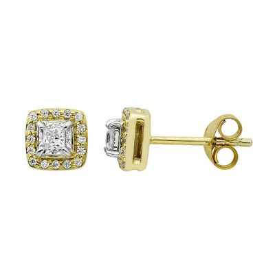 1/2 ct. tw. Diamond Halo Stud Earrings in 10K Yellow Gold