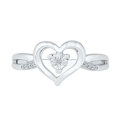 Diamond Heart Ring Sterling Silver