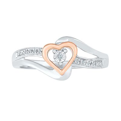 Diamond Heart Promise Ring Sterling Silver & 10K Rose Gold