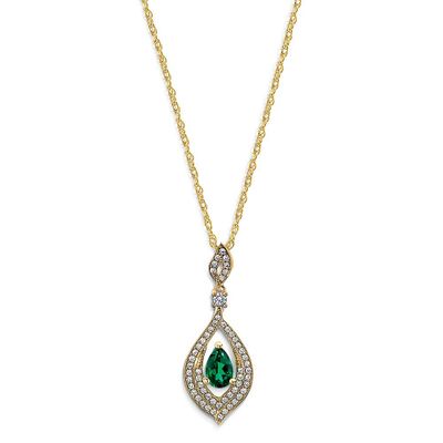 Emerald & Diamond Pendant in 10K Yellow Gold