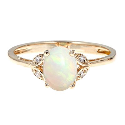 Opal & Diamond Oval Ring 10K Yellow Gold