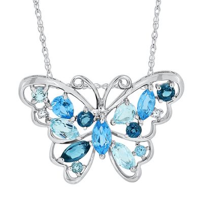 Blue Topaz & Lab-Created White Sapphire Butterfly Pendant in Sterling Silver