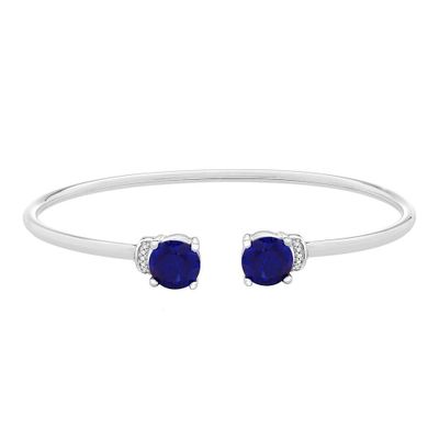 Lab-Created Sapphire & Diamond Bangle Bracelet in Sterling Silver