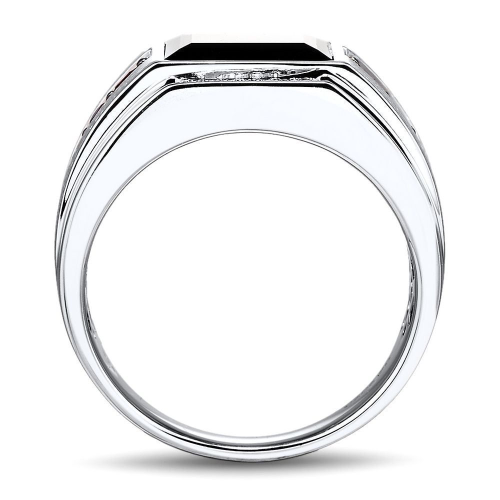 Men's Onyx, Garnet & Diamond Ring Sterling Silver