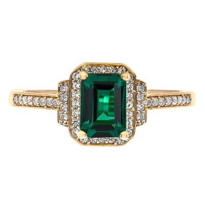 Emerald & 1/ ct. tw. Diamond Ring 10K Yellow Gold