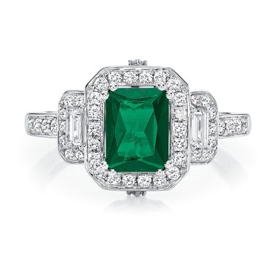 Helzberg Limited Edition® Emerald & 1/2 ct. tw. Diamond Ring 14K White Gold