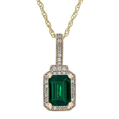Emerald & 1/7 ct. tw. Diamond Pendant in 10K Yellow Gold