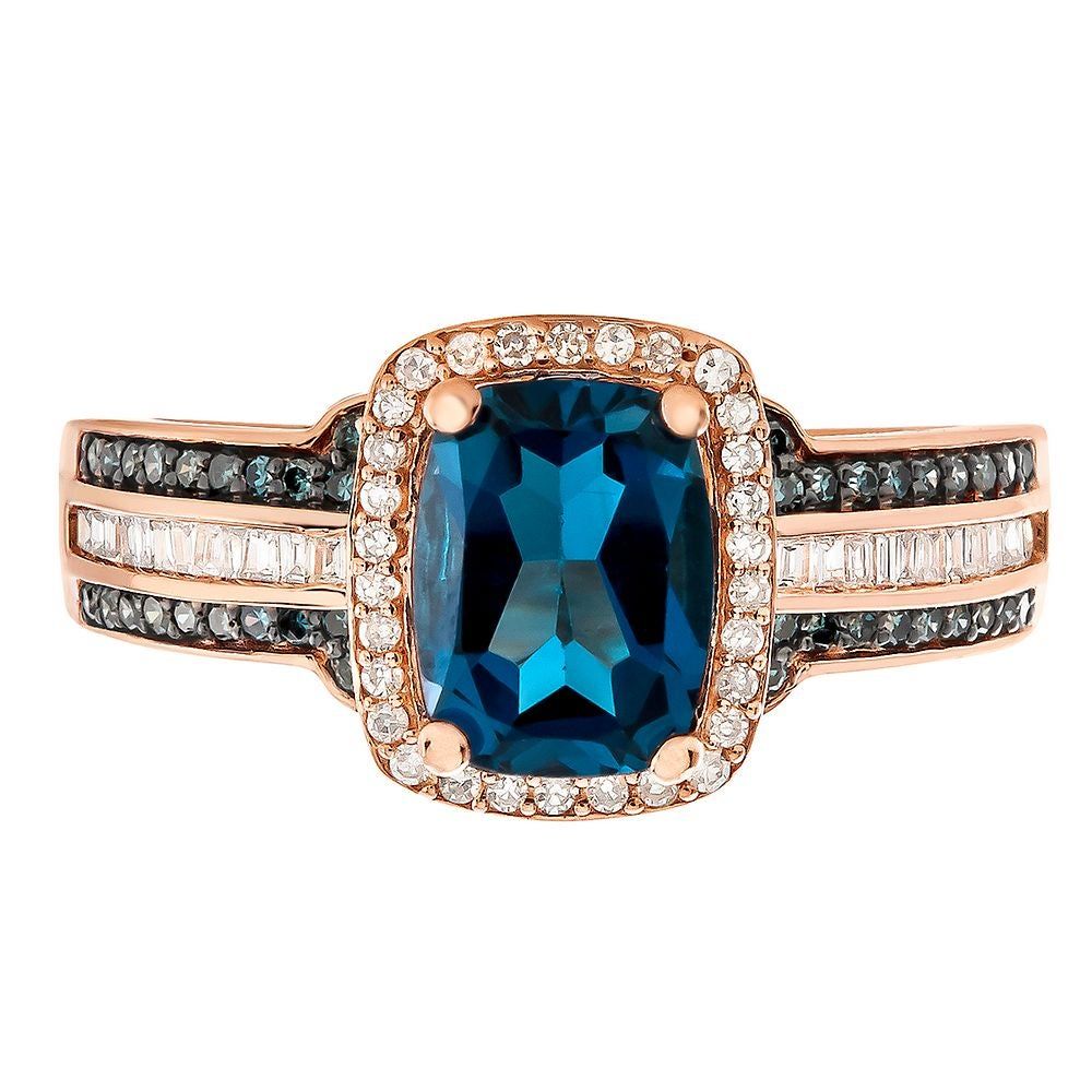 London Blue Topaz & 1/3 ct. tw. White Diamond Ring 10K Rose Gold