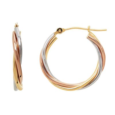 Tricolor Twist Hoop Earrings in 14K Gold