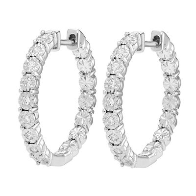 1/ ct. tw. Diamond Hoop Earrings in Sterling Silver