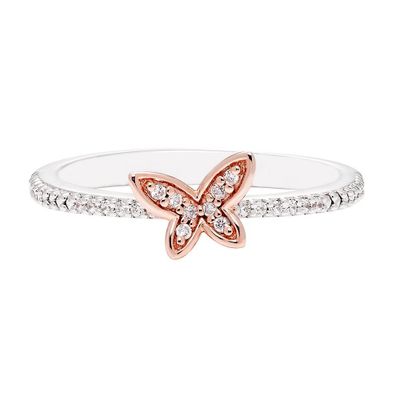 Diamond Butterfly Ring Sterling Silver & 10K Rose Gold