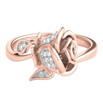 Belle Diamond Rose Stem Ring 10K Gold (1/10 ct. tw.)