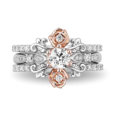 Enchanted Disney Belle 7/8 ct. tw. Diamond Engagement Ring Set 14K White & Rose Gold