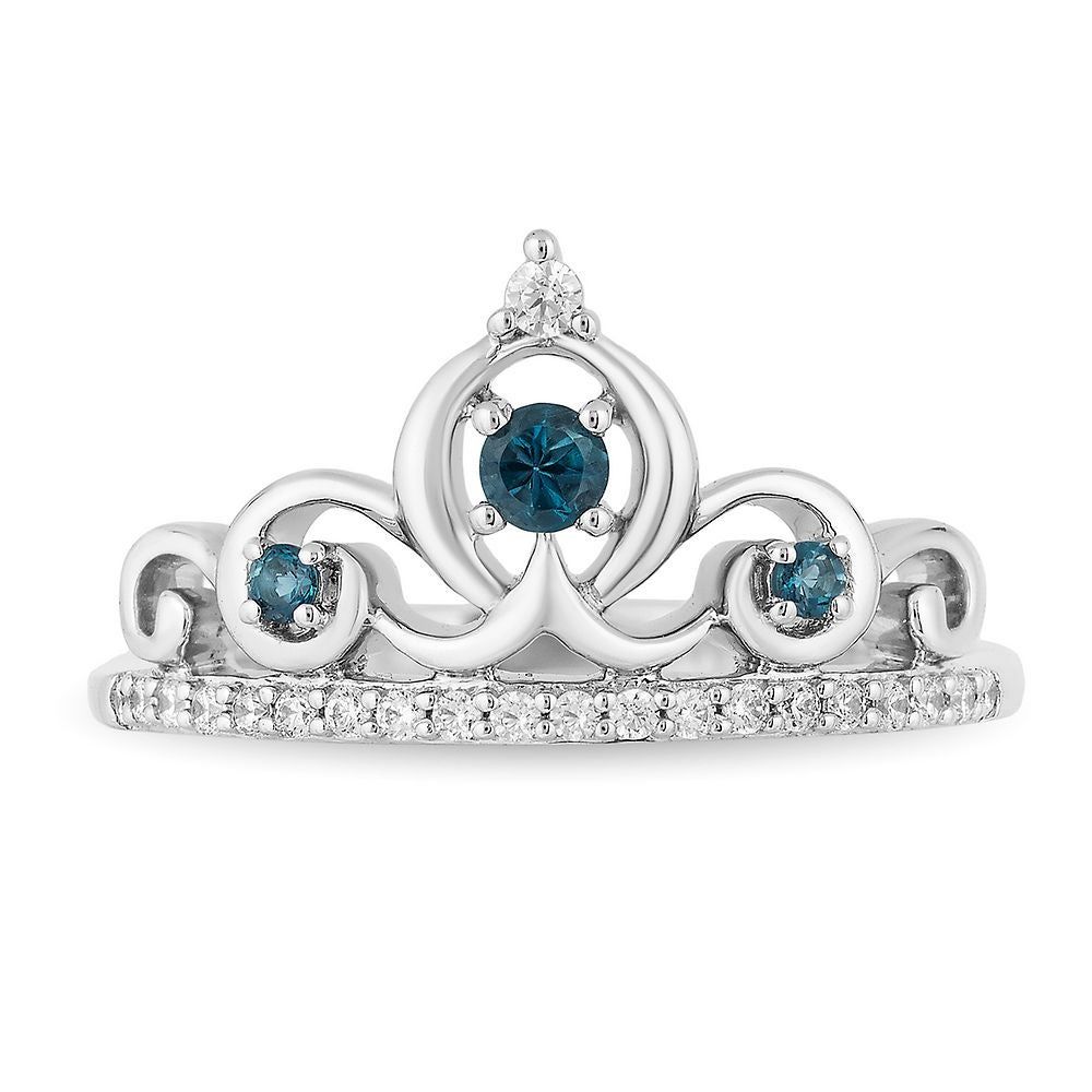Helzberg Enchanted Disney Cinderella Blue Topaz & 1/8 ct. tw. Diamond Tiara Ring  Sterling Silver
