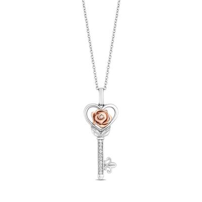 Enchanted Disney Belle 1/10 ct. tw. Diamond Rose Key Pendant in Sterling Silver & 10K Rose Gold