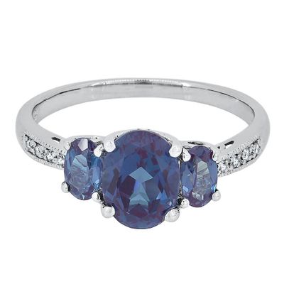 Lab-Created Alexandrite & White Sapphire Ring Sterling Silver