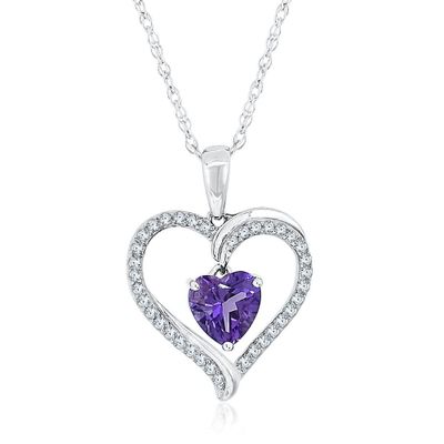 Amethyst & Lab-Created White Sapphire Heart Pendant in Sterling Silver