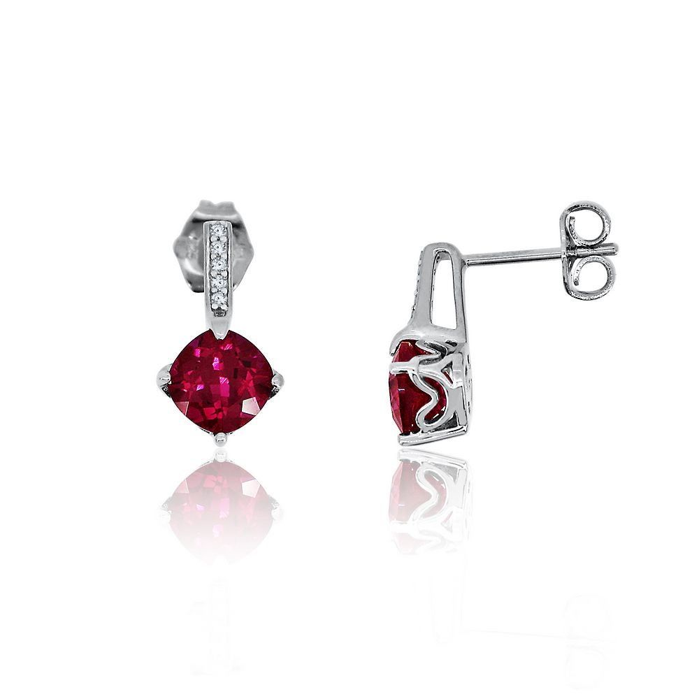 Lab-Created Ruby & White Sapphire Earrings in Sterling Silver