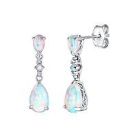 Lab-Created Opal & White Sapphire Drop Earrings in Sterling Silver